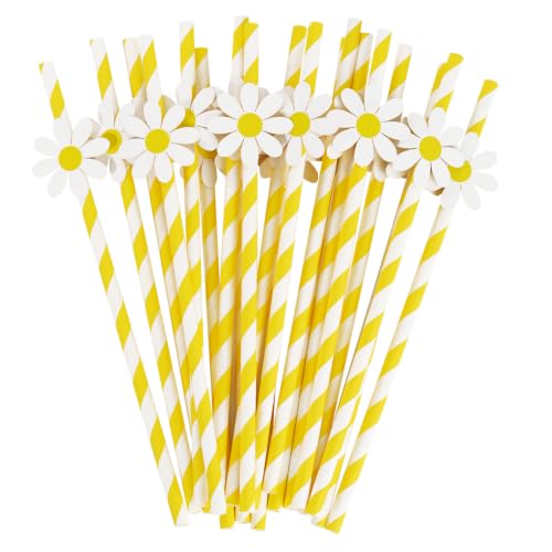 Nicime 20pcs Yellow Daisy Straw, 7.7inch Cute lollipop Sticks Cake Pops, Wedding, Baby Shower, Birthday, Party Supplies for Juice Coffee Tea Cocktail Smoothie Milkshake