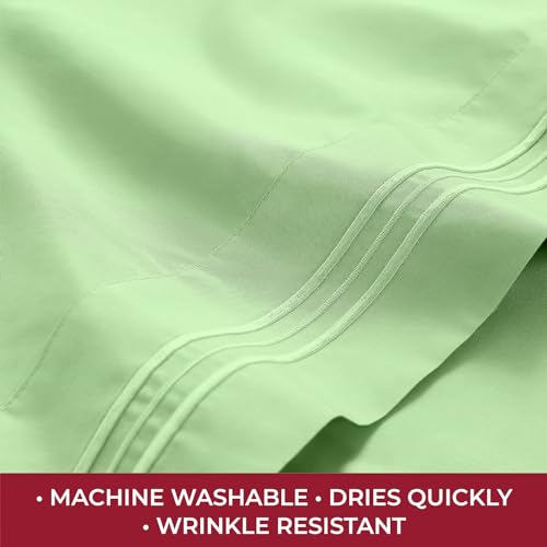 Image of Mellanni RV Short Queen Sheets - 4 PC Iconic Collection Bedding | Hotel Luxury, Extra Soft, Cooling Bed Sheets - Deep Pocket up to 10 inch (RV /Short Queen, Pistachio)