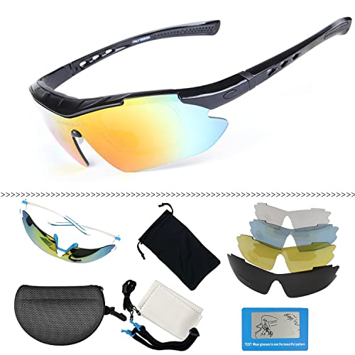VITSOLE Sportbrille Fahrrad Brillen Fahrradbrille Polarisierte mit 5 Wechselgläser Radbrillen für Outdoor, Radfahren, Motorradfahren Laufen, Angeln, Radfahren, Golf Erwachsene Damen Herren Cover