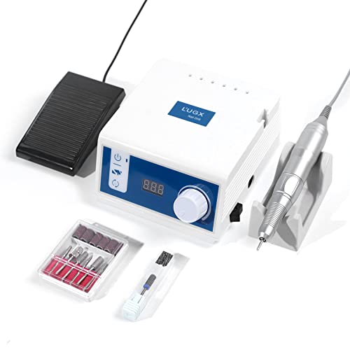 L'UGX Professional Nail Drill, 45000RPM Brushless Electric Nail File Manicure Pedicure with 7 Drill Bits, Perfect for Home Salon Use, Foot Pedal