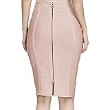 Nayssi Women's High Waist Knee Length Stripe Bandage Pencil Skirt (Large, Beige)