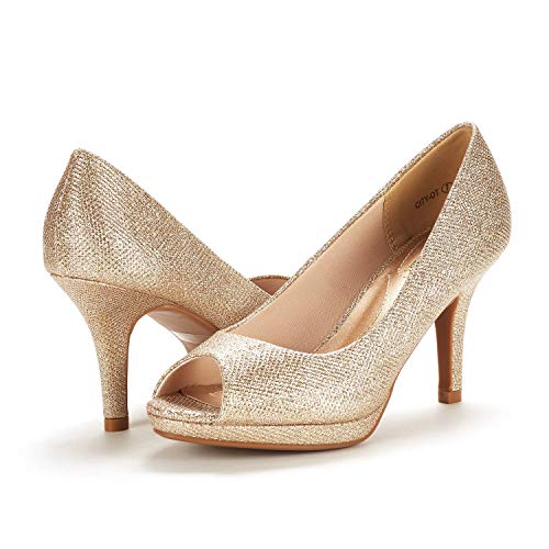 DREAM PAIRS Women's City_ot Gold Glit Fashion Stilettos Peep Toe Pumps Heels Shoes Size 8.5 B(M) US - Image 3