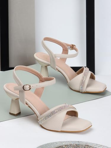 Image of Carlton London women's Embellished Strap Ankle Strap Sculpted Heel Sandals