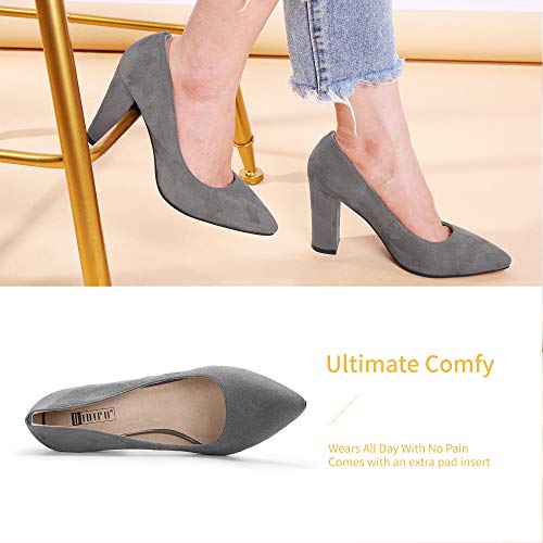 Idifu Women's In4 Chunky-Hi Block High Heels Closed Pointed Toe Pumps Dress Office Shoes For Women (9 M Us, Gray Suede) #TOP3