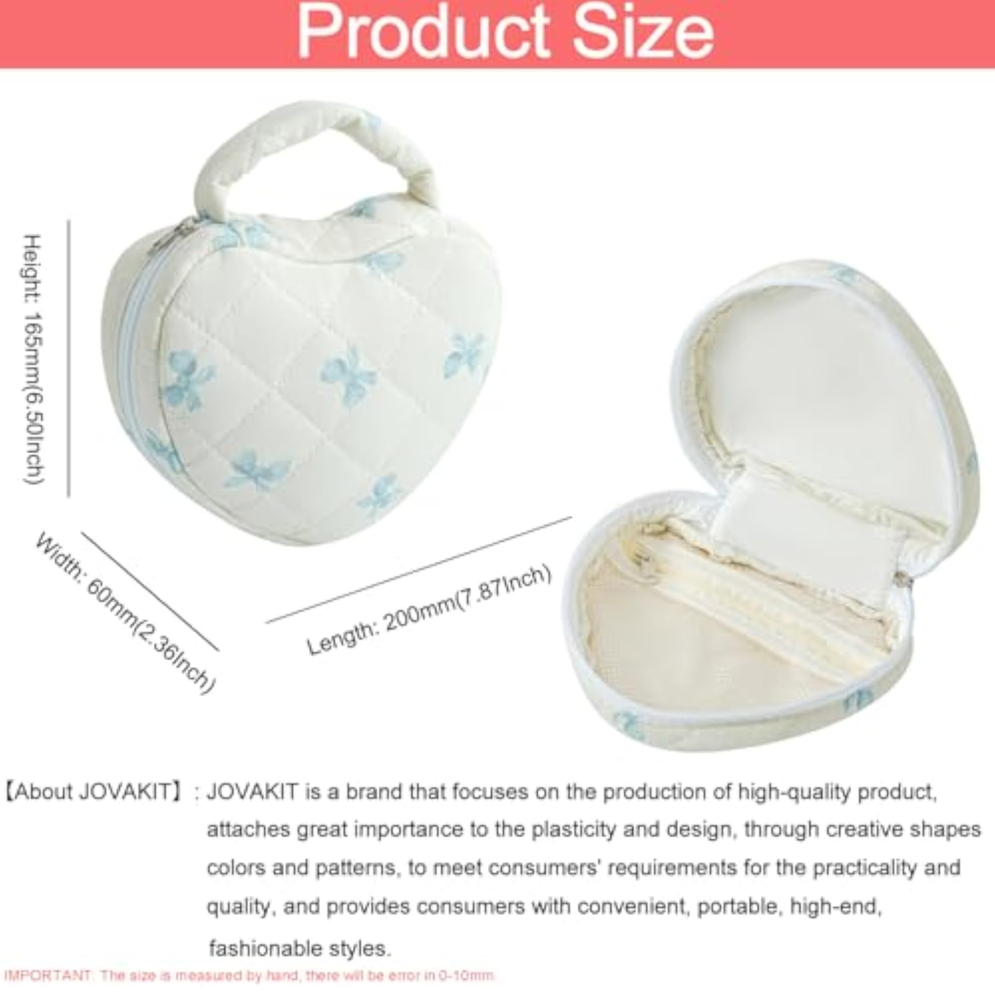 Quilted Heart Shaped Makeup Bag, Floral Coquette