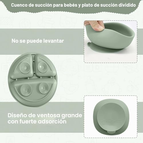 Miniatura 5 de Cubiertos Bebe,Juego De 12 Piezas Platos Bebe Con Ventosa, Baby Led Weaning,Cubiertos Infantiles,Juegos De Vajilla Bebe,Cuchara Bebe,Babero Silicona Bebe,Plato De Silicón Antideslizante Sin Bpa