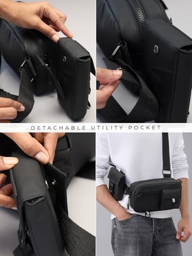 Image of The Souled Store TSS Originals: Noir Fanny Pack | Sleek All-Black Crossbody Waist Bag | Water-Resistant Travel Pouch for Men & Women | Lightweight Urban Belt Bag for Festivals & Commuting