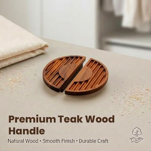 Image of Crescent Groove Half Moon Teak Wood Handle /Main Door Handle /Pull Push Handle for Door /Wardrobe Handle /Complete Set of 1 Handles (Left & Right) 6 * 3 Inch - Model 5007-| 3 Years Warranty |
