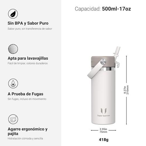 Miniatura 3 de Sparrow Botella Agua Acero Inoxidable Niños 500ml Botella Termica Pajita