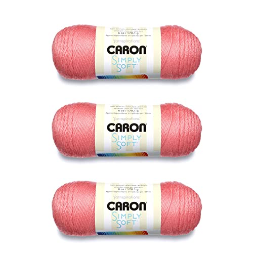 Caron Simply Soft - Hilo de fresa, paquete de 3 unidades de 170 g, acrílico, 4 medianos (peinado), 315 yardas, tejido/ganchillo