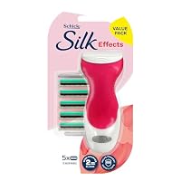 Schick - Silk Effects Razor Kit | 5 Cartridge Razor Refills | Value Pack | Worry Free Shaving | Vitamin E & Aloe | Contoured Rubber Handle | Smooth, Comfortable Shave | First Time Shavers