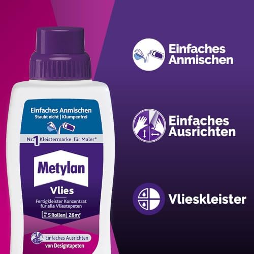 Metylan Vlies Fertigkleister Konzentrat, Tapetenkleister für Vliestapeten, starker & schnell mischbarer Kleister für den sofortigen Einsatz, 1x500g