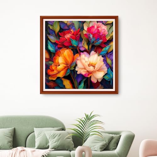 Image of Hopeart Stamped Cross Stitch Kits for Beginner Embroidery Kits for Beginners Adults DIY 11CT Cross Stitch Patterns Needlepoint Kits Crossstitching Kits-Colorful Flowers 18x18 inchs