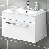 INOBA Unterschrank mit Waschbecken - Wandschrank - Praktisch Badmöbel - Badschrank - Unterstellschrank 60 cm - Waschtisch Badunterschrank - Hochglanz Weiß - Hängeschrank - Badkommode - Avon Sammlung