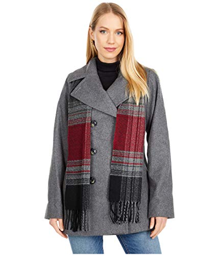 LONDON FOG Double Breasted Short Wool Coat w/Scarf Medium Grey MD