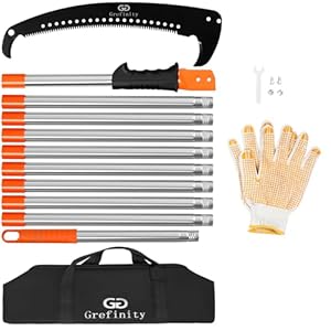 Grefinity Manual Pole Saw for Tree Trimming, 14 FT/4.0M Pruning Saw with 10-Section Stainless Steel Handle, Sharp Steel Blade, Easy to Carry and Extendable Design for Garden & Tree Maintenance