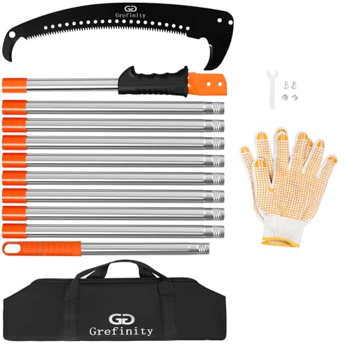 Grefinity Manual Pole Saw for Tree Trimming, 14 Feet Extendable Tree Trimmer Pole Saw, Telescoping Pruner, Sharp Steel Blade, for Backyard and Garden Pruning Palms and Shrubs