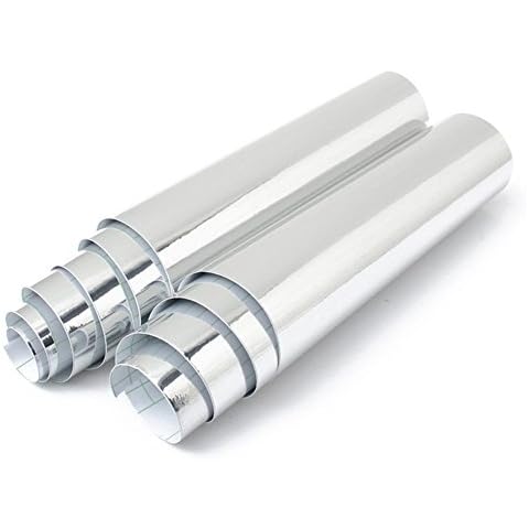 Simplemuji 12inch by 79inch Self-Adhesive Reflective Chrome Silver Vinyl Wrap Sticker Decal Film Sheet Cover
