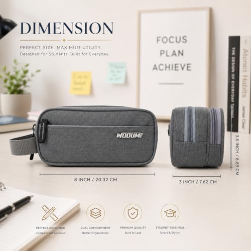 Image of Wooum PVC Pen Pencil Case for Girls Boys Multiple Compartment Pencil Case Organizer School Accessories Pouch Stationary Storage School Pouch for Student and Professional (Tgrey)