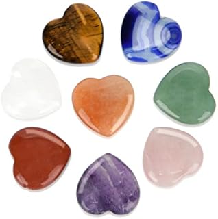olyee 8 PCS Kit Chakra Stones Healing Crystals, 0.79inch Mini Heart Love Pocket Stones for Anxiety Relief, Crystal Therapy, Meditation, Reiki