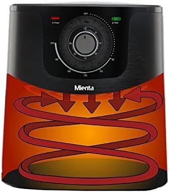 Diagram illustrating the hot air circulation technology within the Mienta Air Fryer Mega- AF47534A, showing how heat is distributed for efficient cooking.