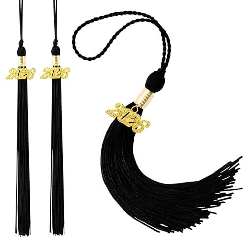 2 pcs 2026 Graduation Tassels, Black Tassel 2026 Grad with Gold Charm, 2026 Graduation Cap Decorations, Black Tassels for Cap 2026 Tassel Charm, Class of 2026 Decor Grad 2026 High School Gifts