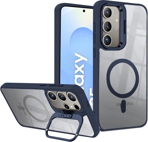 Image of VONZEE Compatible for Samsung S25 5G Case, with Wireless Charging, (Not Compatible with Magsafe) Protective Case, Built-in Stash Stand Phone Case, Scratch-Resistant Back Cover, | Blue