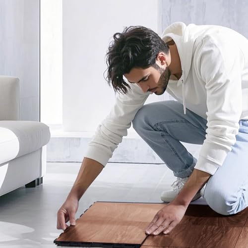 VEVOR Tanzbodenfliesen, 315x315x17,2 mm, 52-teiliger ineinandergreifender Tanzboden, tragbarer Tanzübungsboden mit gepolsterter Basis (Eichenholzmaserung, 52 Quadratfuß/Karton)