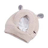Gestrickte Hundemützen, Winter Haustier Hund Ohrenschützer Ohrenwärmer Abdeckungen Lärmschutz Hundekopf Wrap Kaninchen Kostüm Ruhige Ohren für mittelgroße Hunde Katzen (BEIGE)