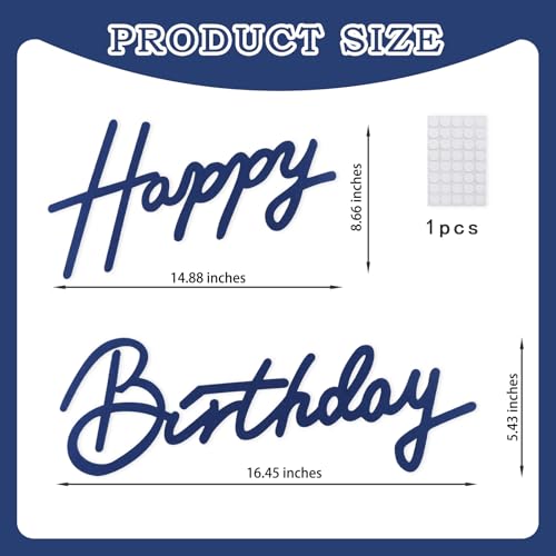Image of TONIFUL Happy Birthday Sign for Backdrop - Navy Blue Felt Banner - Includes Dot Glue - Perfect for Birthday Party Backdrop,Wall Decor,Balloon Arch,Photo Background