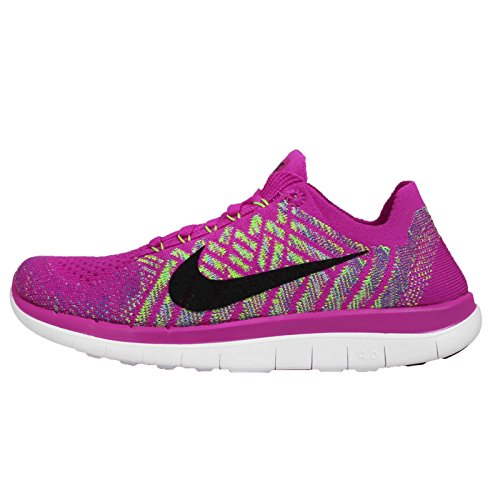 Nike Free 4.0 Flyknit Women's Running Shoes, 7, FUCHSIA FLASH/BLACK-ALUMINUM-PERSIAN VOLT