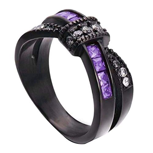 Women Fashion Ring Jewelry Wedding Rings Cute Girls Rings Fashion Women Faux Amethyst Inlaid Cross Bowknot Engagement Ring Jewelry Gift for Girlfriend Wife Mom Teen Couples - Black US 6