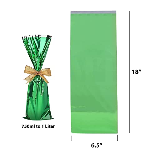 Mt Products Metallic Mylar Wine Green Gift Bags For Bottles Sparkle Look - Great For A Wine Pull - (25 Pieces) (Ribbon And Rope Not Included) #TOP2