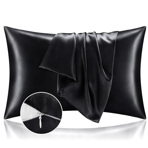 BEDELITE Zipper Satin Pillowcases, King Size 20"x36", Black, Set of 2 by BEDELITE - Used condition - US$8.99