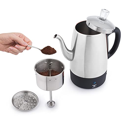 Moss & Stone Electric Coffee Percolator | Camping Coffee Pot Silver Body With Stainless Steel Lids Coffee Maker | Percolator Electric Pot - 10 Cups #TOP2