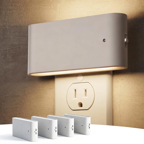 Image of L LOHAS LED Night Light, [4 Pack] Dimmable Modern LED Night Lights Plug into Wall,Dusk to Dawn Sensor Night Lights for Kid, 0-100LM 3000K Soft White Nightlight for Hallway Bedroom Stairway