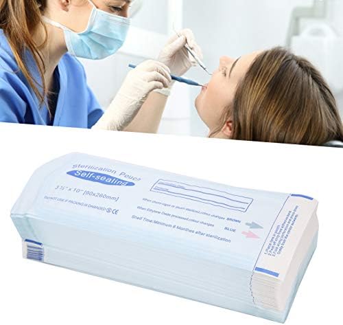 Agatige 200pcs/Box Self-Sealing Oral Sterilization Bag, Disposable Sealed Sterilization Bag Cleaning Dental Tattoo Tool Sterilization Pouches (90 x 260mm)