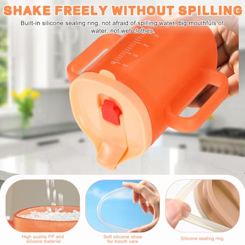 KUWUNG 2 Pcs Sippy Cup for Adults, 300ml Adult Sippy Cups for The Elderly Non Spill, Beakers for Elderly with 2 Handles, Drinking Cup with Lid and Straw, Non Spill Cups for Elderly, Adult (Orange) — view 4