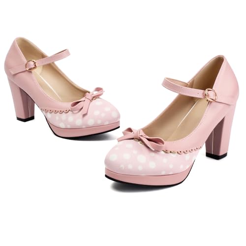 Mary Jane Polka Dot Block Heels Women Party Shoes3