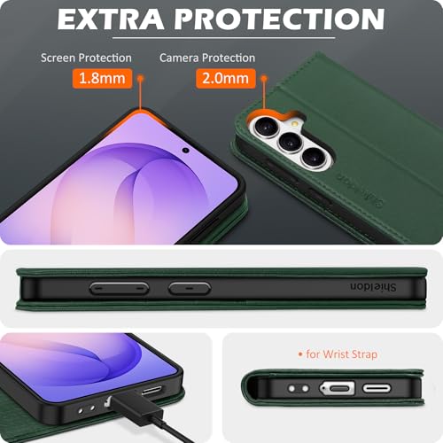 SHIELDON Wallet Case for Galaxy S26 5G 6.3", Genuine Leather Flip Wallet Kickstand RFID Blocking Credit Card Holder Magnetic Closure Shockproof Cover Compatible with Galaxy S26 2026 - Evergreen by SHIELDON - Used condition - Image 8