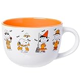 Silver Buffalo Peanuts Halloween Featuring Snoopy (Vampire), Woodstock (Vampire), Charlie Brown (Skeleton), Lucy (Witch), and Linus (Scarecrow) Ceramic Soup Mug, 24 Ounces