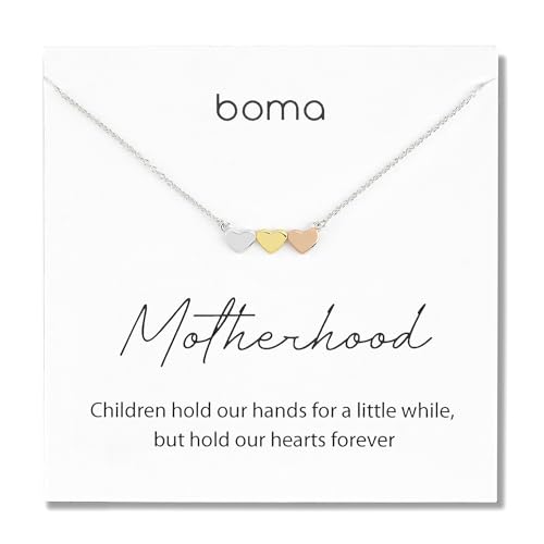 Boma Jewelry Sentiments Collection Motherhood Sterling Silver Three Hearts with 14kt Rose and Yellow Gold Vermeil Necklace, 18 Inches