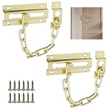 2pcs Gold Door Chain Lock, Door Lock Chain with 12 Screws Hotel Room Door Lock for Home, Hotel & Rental, Security Chain Locks for Inside Door Safety