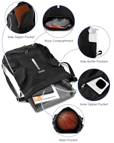 BROTOU Bolsa de deporte, bolsa de fútbol, mochila con cordón, bolsa de deporte con compartimento para zapatos,mochila piscina, bolsa de gimnasio, impermeable, para hombre, mujer, niños, jóvenes - imagen 2