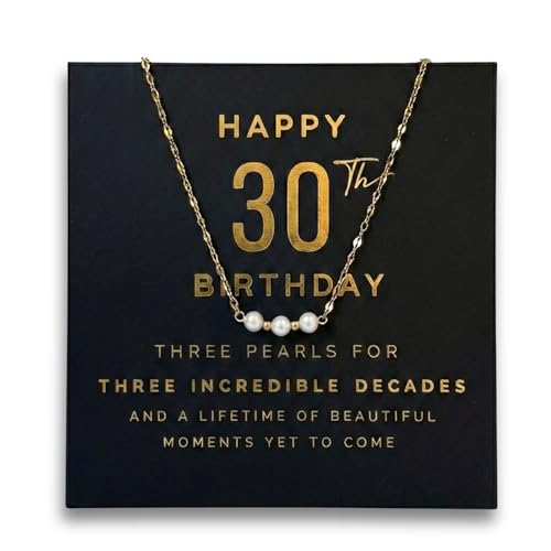 Happy 30th Birthday Three Pearl Necklace Gift Box with Card - Gift for Her - Gold Plated Stainless Steel Chain, 30th Birthday Gifts for Women Jewelry for Daughter, Sister, Best Friend by Studio Rockwood - Used condition - Image 5