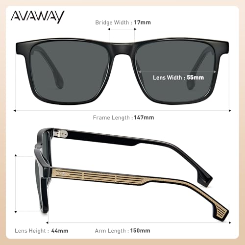 Image of AVAWAY Polarized Sunglasses Men UV 400 Protection Rectangle Frame Sculpted Filigreed Corewire Arm Category 3 Sun Shades