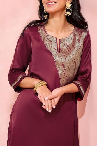 Image of Taneira Women Viscose Brocade Dark Pink Kurta for Women (KUAM36DPM-Dark Pink-M)
