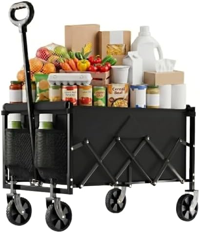 Folding Wagon Cart with All-Terrain Wheels, Collapsible Wagon wit...