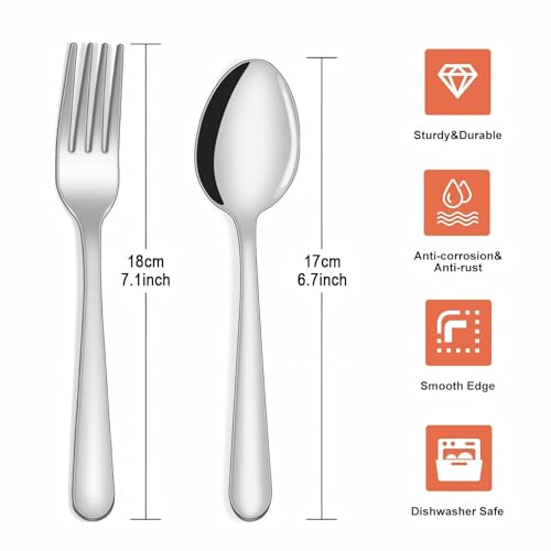 Image of Unokit 24-Piece Spoons and Forks Set Silverware Set - Forks and Spoons Food Grade Stainless Steel Silverware for Home, Kitchen and Restaurant, 12-Fork and 12-Spoon, Mirror Polished&Dishwasher Safe