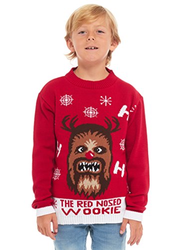 Image of HSA Boys Girls Kids Children Unisex Christmas Xmas Knitted Novelty, Retro, Elf, Football Jumper Sweater Star Wars Chewbacca Christmas Xmas 2018 Exclusively to Ltd for Ages 9-10 Years